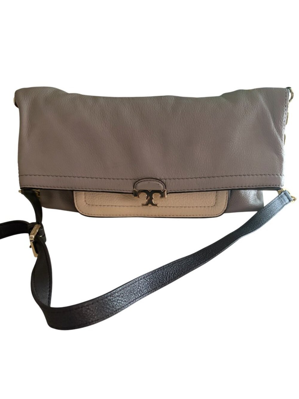 Tory Burch Fold-Over Sammy Multi-Colored Leather Crossbody Bag Gray Cream